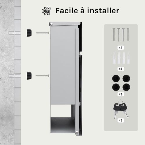 Boîte Aux Lettres Murale Avec 3 Fenêtres, 2 Clés, Couvercle à Charnière Et Porte-journaux, Gris