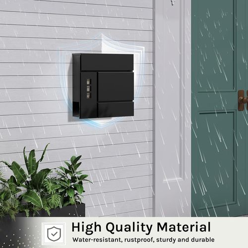 Boîte Aux Lettres Murale Avec 3 Fenêtres, 2 Clés, Couvercle à Charnière Et Porte-journaux, Noir