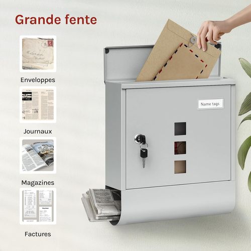 Boîte Aux Lettres Murale Verrouillable Avec 2 Clé,fenêtre Transparente,porte-nom,gris,30,5x9x33,5cm