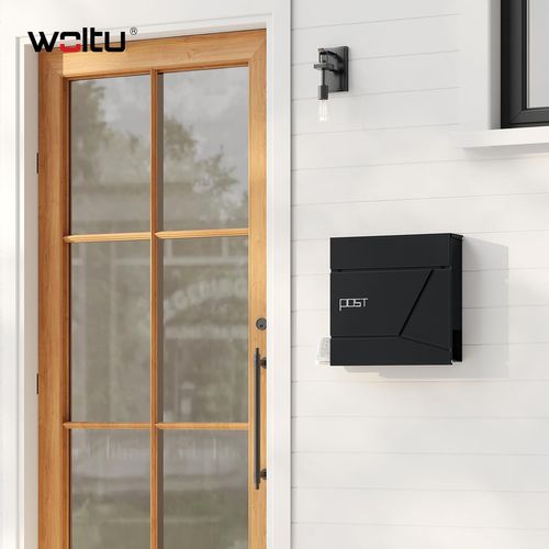 Boîte Aux Lettres Murale En Métal, Avec Porte-journaux, Couvercle,serrure Et Clé,noir,37x10,5x37cm