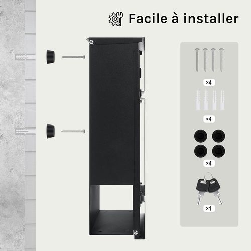Boîte Aux Lettres Murale En Métal, Avec Porte-journaux, Couvercle,serrure Et Clé,noir,37x10,5x37cm