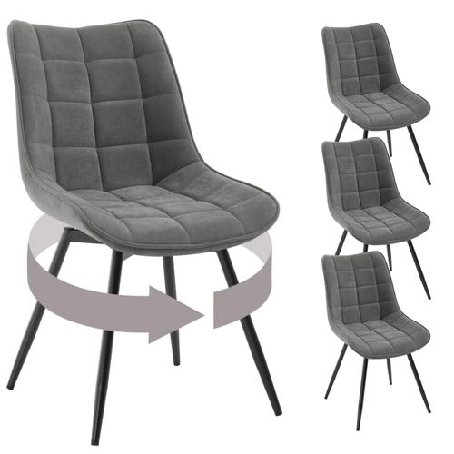 Lot De 4 Chaises Pivotantes Salle à Manger, Chaises De Cuisine, Rembourrée En Velours, Gris Foncé