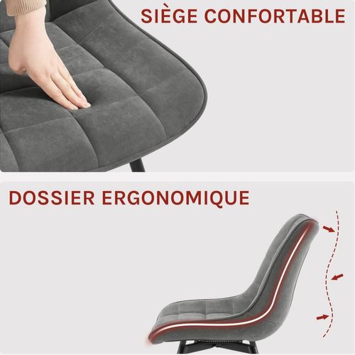 Lot De 4 Chaises Pivotantes Salle à Manger, Chaises De Cuisine, Rembourrée En Velours, Gris Foncé