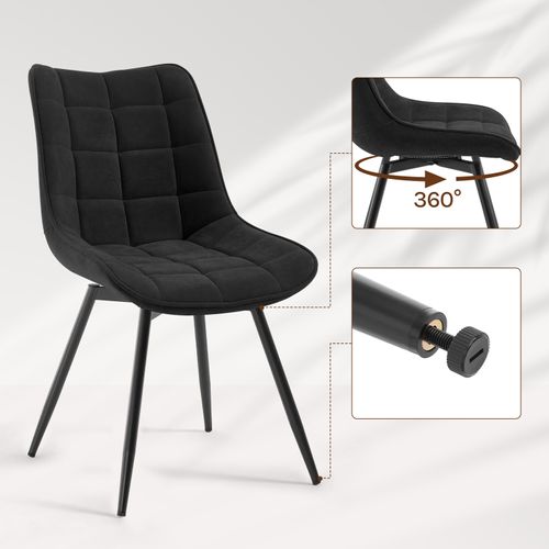 Lot De 4 Chaises Pivotantes Salle à Manger, Chaises De Cuisine, Rembourrée En Velours, Noir