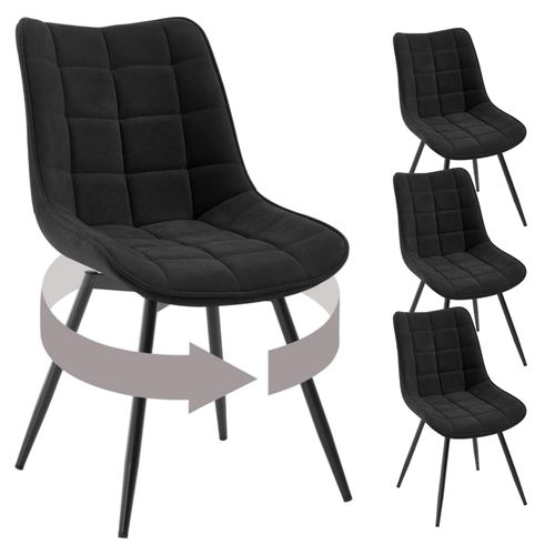 Lot De 4 Chaises Pivotantes Salle à Manger, Chaises De Cuisine, Rembourrée En Velours, Noir