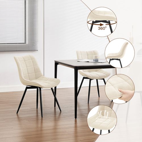 Lot De 4 Chaises Pivotantes Salle à Manger, Chaises De Cuisine, Rembourrée En Velours, Beige