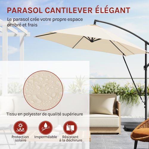 Parasol Cantilever, Parasol De Jardin Suspendu Ø 310cm, Avec Protection Uv, Inclinable, Avec Housse