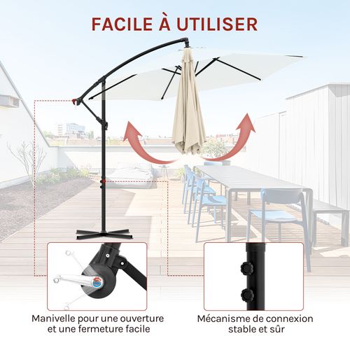 Parasol Cantilever, Parasol De Jardin Suspendu Ø 310cm, Avec Protection Uv, Inclinable, Avec Housse