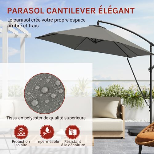 Parasol De Jardin Suspendu Ø 310cm, Avec Protection Uv, Inclinable, Avec Housse