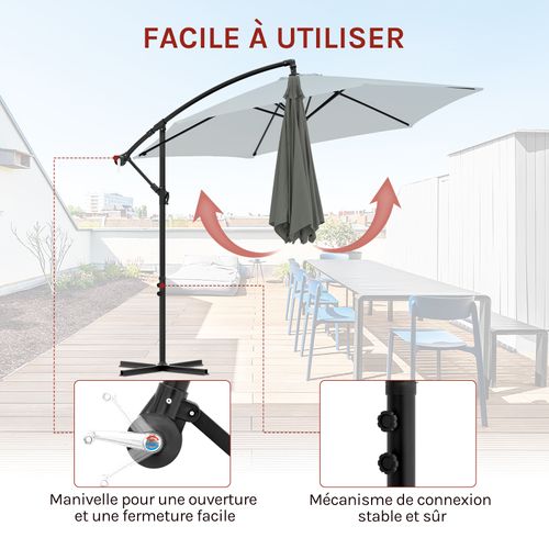 Parasol De Jardin Suspendu Ø 310cm, Avec Protection Uv, Inclinable, Avec Housse