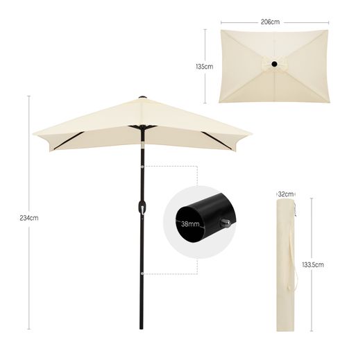 Parasol De Jardin Inclinable, Déporté Avec Protection Uv Upf 50+, Avec Sac De Transport, 206x135cm
