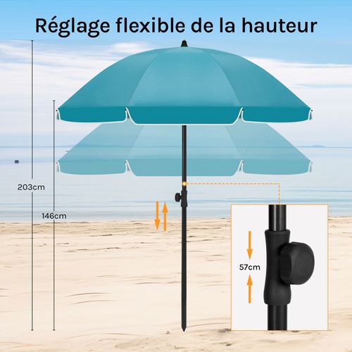 Parasol Jardin 195cm Inclinaison Réglable - Anti-UV - Sac Inclus -Bleu