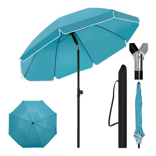 Parasol Jardin 195cm Inclinaison Réglable - Anti-UV - Sac Inclus -Bleu