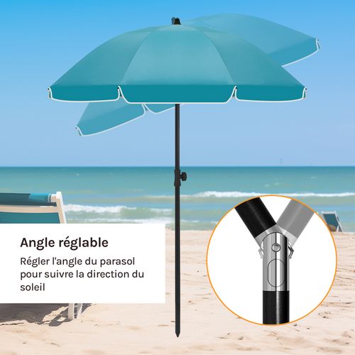 Parasol Jardin 195cm Inclinaison Réglable - Anti-UV - Sac Inclus -Bleu
