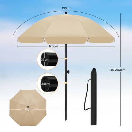 Parasol Jardin 195 Cm - Inclinaison Réglable - Anti-uv - Sac Inclus - Taupe