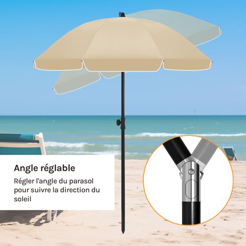 Parasol Jardin 195 Cm - Inclinaison Réglable - Anti-uv - Sac Inclus - Taupe