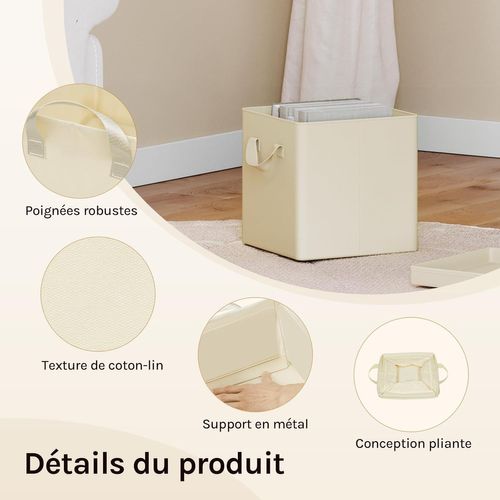 3 Xcubes De Rangement Pliable 33x33x31,5cm,boîtes Rangement Tissu Avec Couvercle,avec Poignée,crème