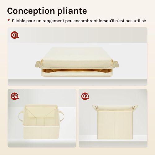 3 Xcubes De Rangement Pliable 33x33x31,5cm,boîtes Rangement Tissu Avec Couvercle,avec Poignée,crème