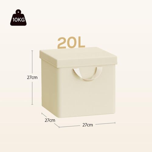 Lot De 5 Boîtes Rangement Tissu Avec Couvercle,pliable,avec Poignée,cadre En Métal,27x27x27cm,crème