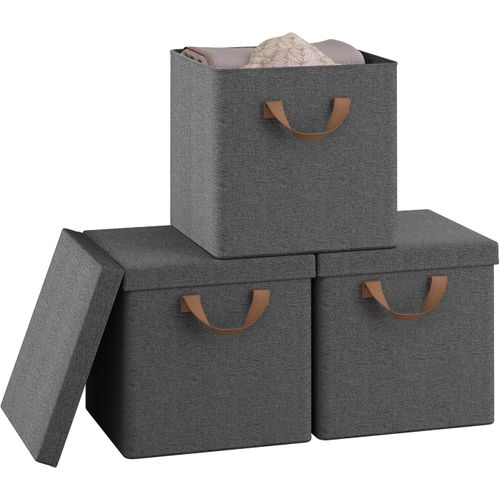3 X Cubes De Rangement Pliable 30x30x29cm, Boîtes Rangement Tissu Avec Couvercle, Avec Poignée,gris