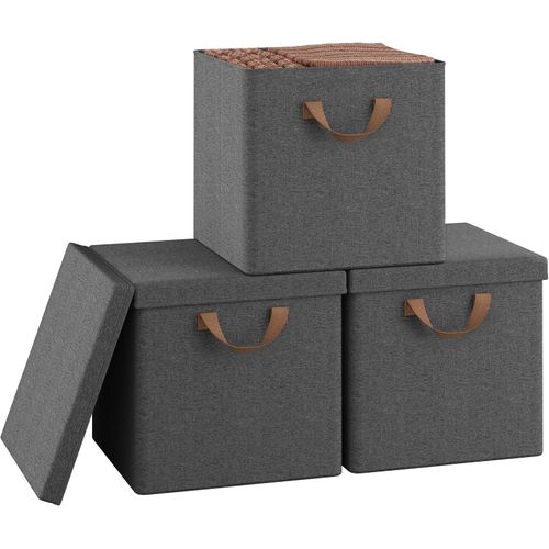 3 X Cubes De Rangement Pliable 33x33x31,5cm,boîtes Rangement Tissu Avec Couvercle,avec Poignée,gris