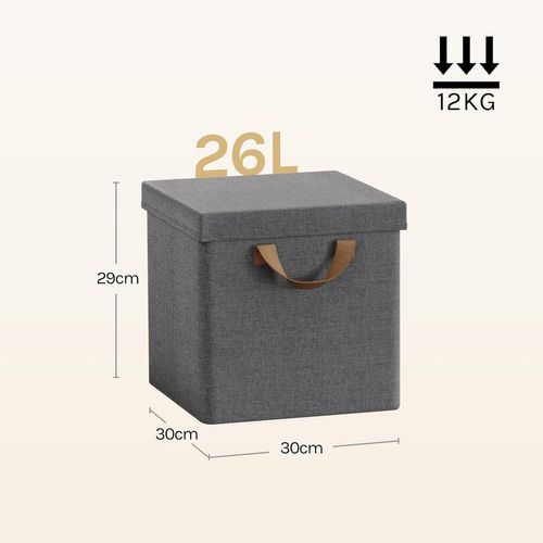 Lot De 5 Boîtes Rangement Tissu Avec Couvercle,pliable,avec Poignée,cadre En Métal,30x30x29cm,gris
