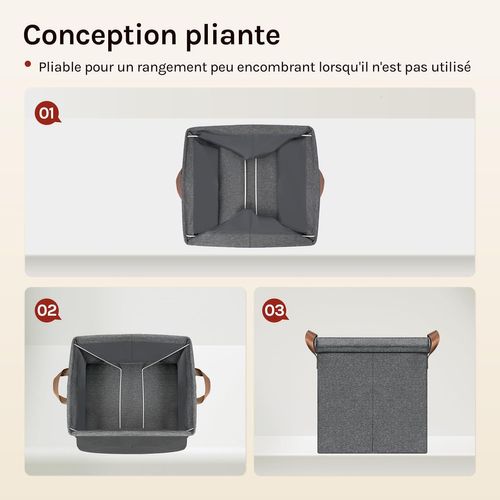 5 X Boîtes Rangement Tissu Avec Couvercle,pliable,avec Poignée,cadre En Métal,33x33x31,5cm,gris