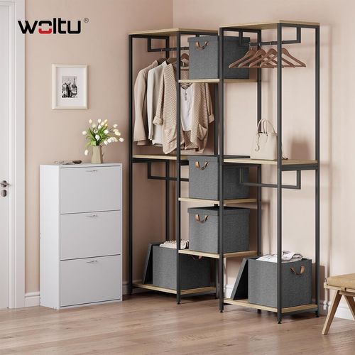 5 X Boîtes Rangement Tissu Avec Couvercle,pliable,avec Poignée,cadre En Métal,33x33x31,5cm,gris