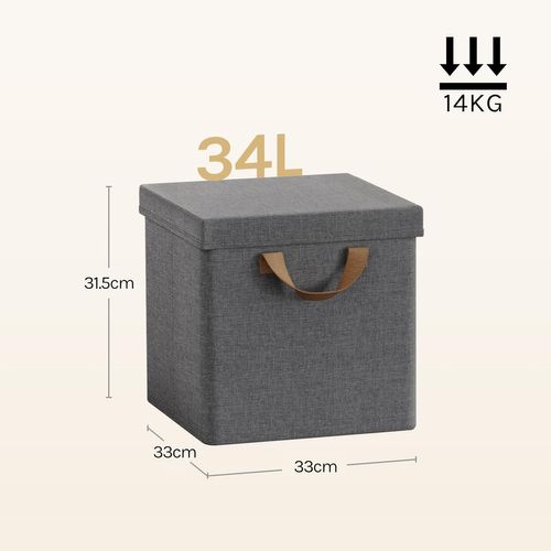 5 X Boîtes Rangement Tissu Avec Couvercle,pliable,avec Poignée,cadre En Métal,33x33x31,5cm,gris