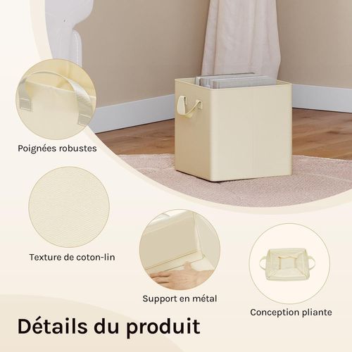 3 X Cube De Rangement Pliable En Tissu, Boîte Rangement, Avec Poignée, 26x26x26,5 Cm, Crème
