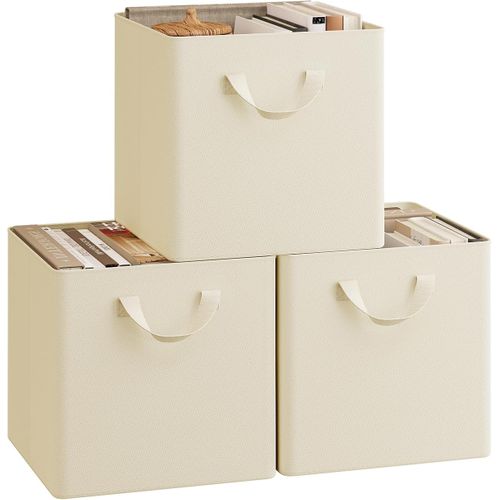 3 X Cube De Rangement Pliable En Tissu, Boîte Rangement, Avec Poignée, 29,5x29,5x28,5 Cm, Crème