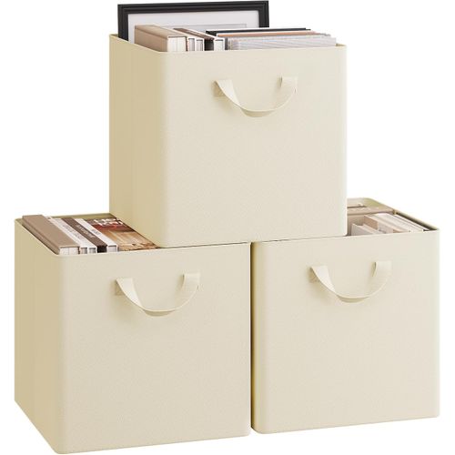 3 X Cube De Rangement Pliable En Tissu, Boîte Rangement, Avec Poignée, 32,5x32,5x31 Cm, Crème