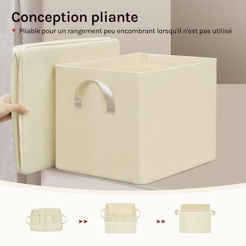 3 X Cube De Rangement Pliable En Tissu, Boîte Rangement, Avec Poignée, 32,5x32,5x31 Cm, Crème