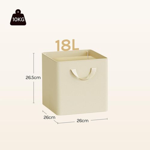 Lot De 5 Boîte Rangement Pliable En Tissu, Avec Poignée, Cadre En Métal, 26x26x26,5 Cm, Crème