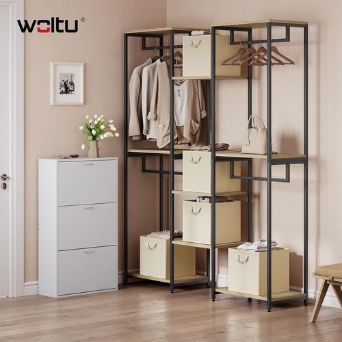 Lot De 5 Boîte Rangement Pliable En Tissu, Avec Poignée, Cadre En Métal, 32,5x32,5x31cm, Crème