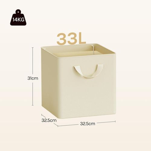 Lot De 5 Boîte Rangement Pliable En Tissu, Avec Poignée, Cadre En Métal, 32,5x32,5x31cm, Crème