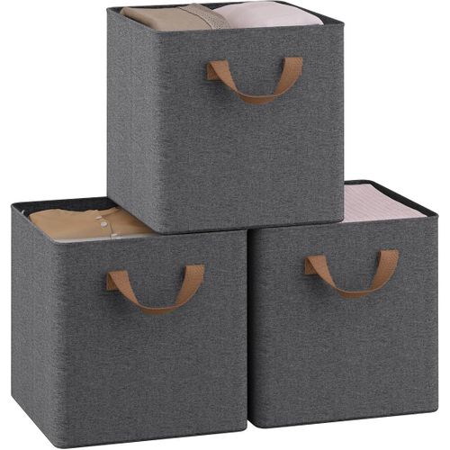 3 X Cube De Rangement Pliable En Tissu, Boîte Rangement, Avec Poignée, 26x26x26,5 Cm, Gris