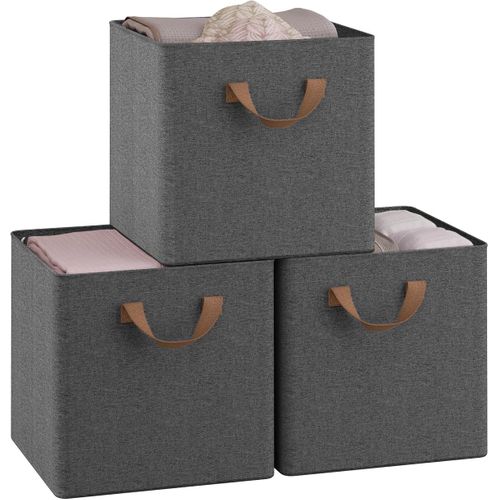 3 X Cube De Rangement Pliable En Tissu, Boîte Rangement, Avec Poignée, 29,5x29,5x28,5 Cm, Gris