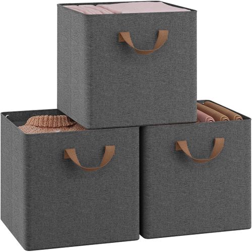 3 X Cube De Rangement Pliable En Tissu, Boîte Rangement, Avec Poignée, 32,5x32,5x31 Cm, Gris