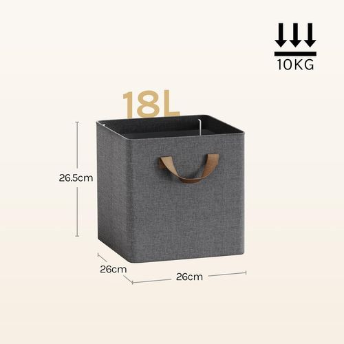 Lot De 5 Boîte Rangement Pliable En Tissu, Avec Poignée, Cadre En Métal, 26x26x26,5 Cm, Gris
