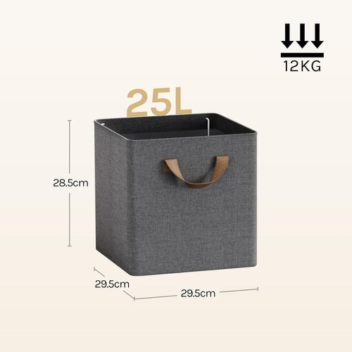 Lot De 5 Boîte Rangement Pliable En Tissu, Avec Poignée, Cadre En Métal, 29,5x29,5x28,5cm, Gris