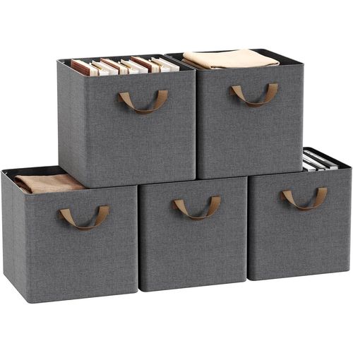 Lot De 5 Boîte Rangement Pliable En Tissu, Avec Poignée, Cadre En Métal, 29,5x29,5x28,5cm, Gris