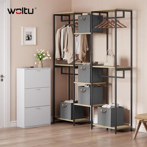 Lot De 5 Boîte Rangement Pliable En Tissu, Avec Poignée, Cadre En Métal, 32,5x32,5x31cm, Gris