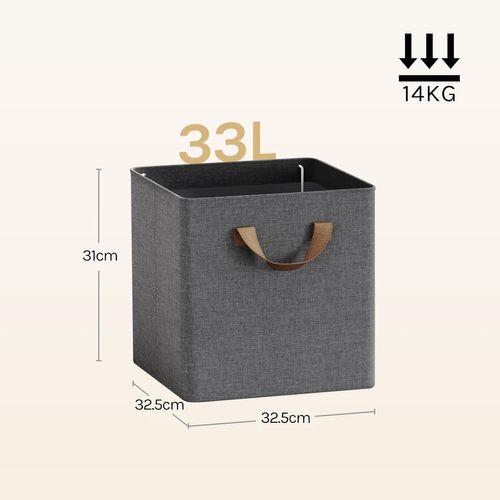Lot De 5 Boîte Rangement Pliable En Tissu, Avec Poignée, Cadre En Métal, 32,5x32,5x31cm, Gris