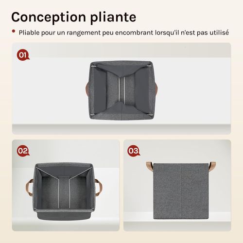 Lot De 5 Boîte Rangement Pliable En Tissu, Avec Poignée, Cadre En Métal, 32,5x32,5x31cm, Gris