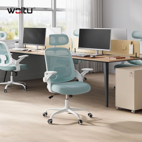 Chaise Bureau Ergonomique En Maille, Appui-tête Et Accoudoirs Réglables, Hauteur Réglable, Bleu