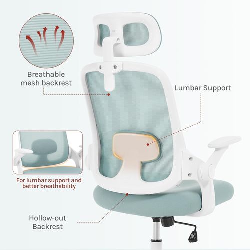 Chaise Bureau Ergonomique En Maille, Appui-tête Et Accoudoirs Réglables, Hauteur Réglable, Bleu