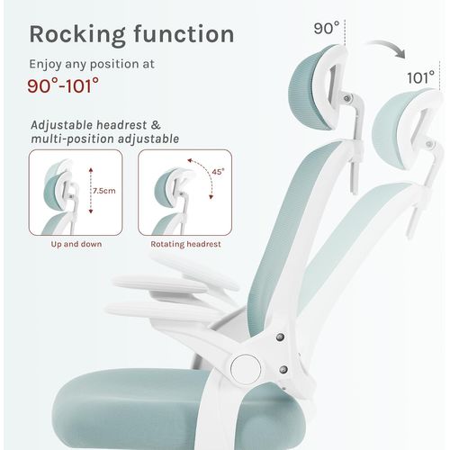 Chaise Bureau Ergonomique En Maille, Appui-tête Et Accoudoirs Réglables, Hauteur Réglable, Bleu