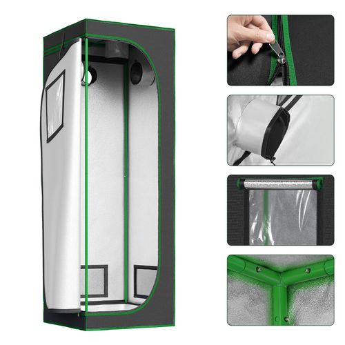 Tente De Culture Hydroponique 60x60x180cm,avec Fenêtre D'observation,en Mylar Réfléchissant,noir