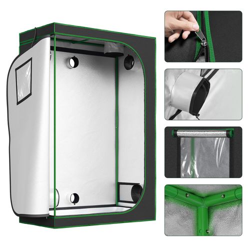 Tente De Culture Hydroponique 120x60x180cm,avec Fenêtre D'observation,en Mylar Réfléchissant,noir